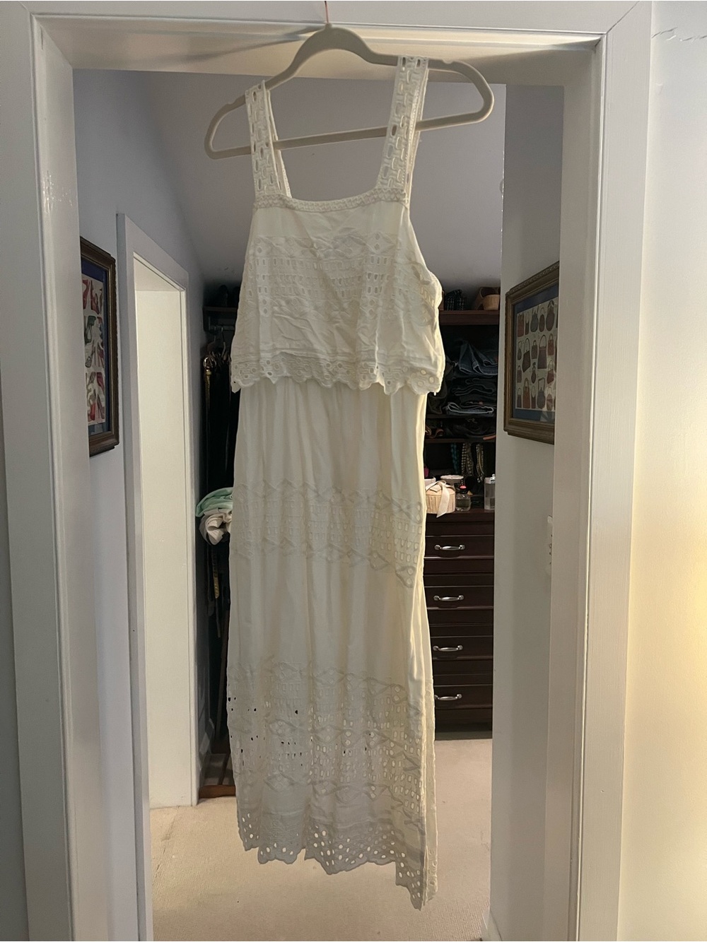 J. Crew White Lace-Panel Midi Dress